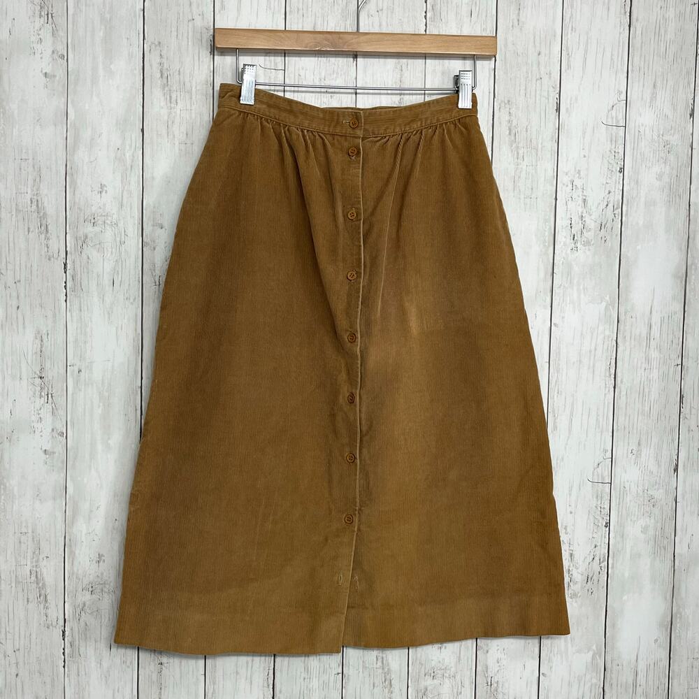 Vintage Brown Corduroy Midi Skirt 8 Button Front Cottagecore Dark Academia USA